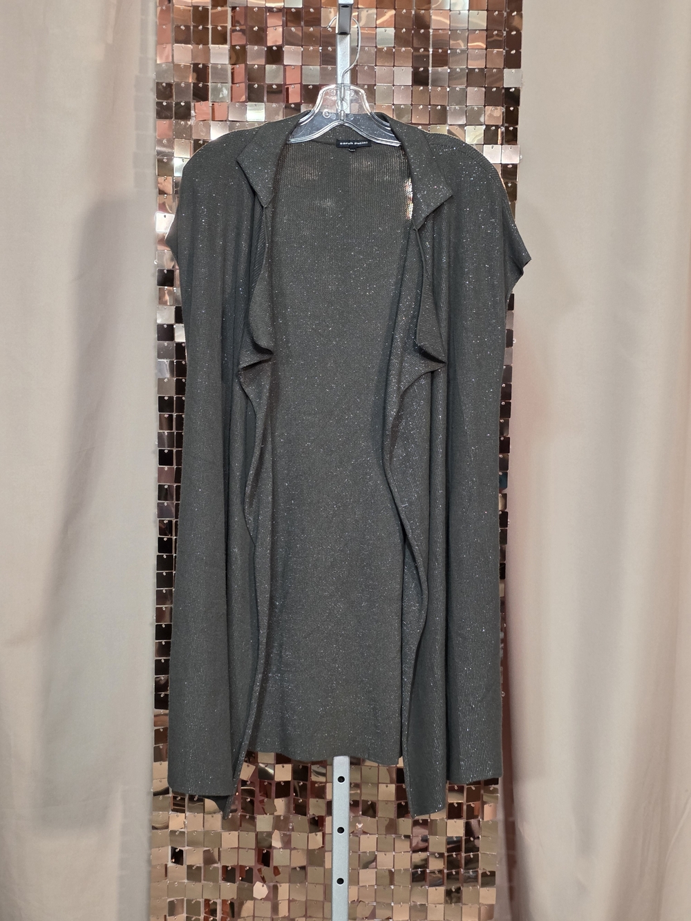 Sarah Pacini Metallic Shimmer Open Vest Cardigan Grey Olive One Size PTP 19-21"